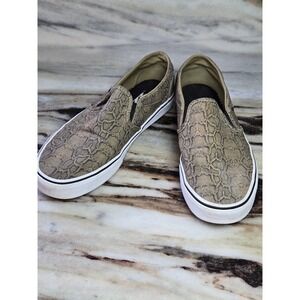Vans Classic Slip On Snakeskin Print Canvas Sneakers Tan Brown Womens 9 721356